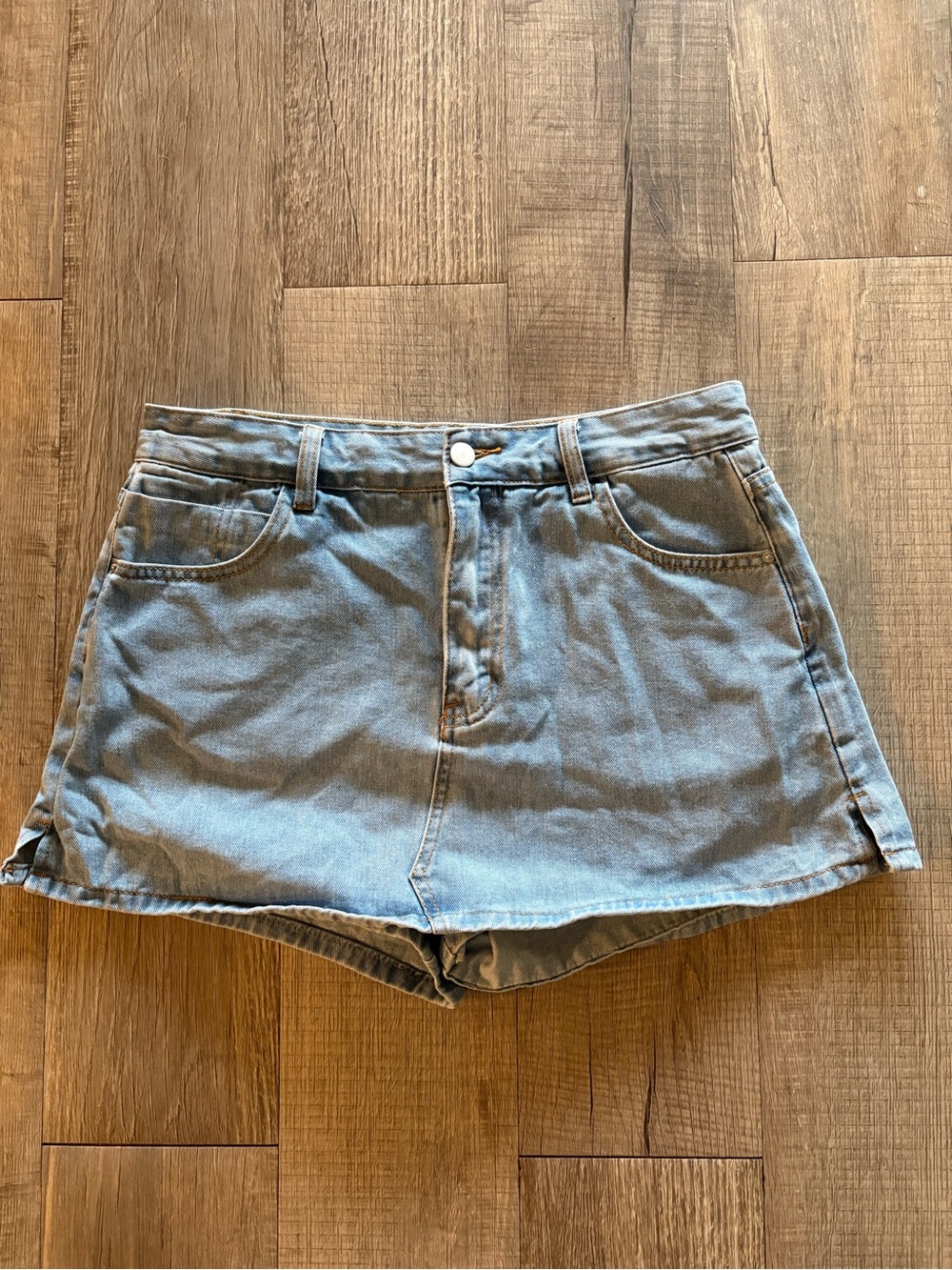 Classic High-Waist Denim Skort - Blue